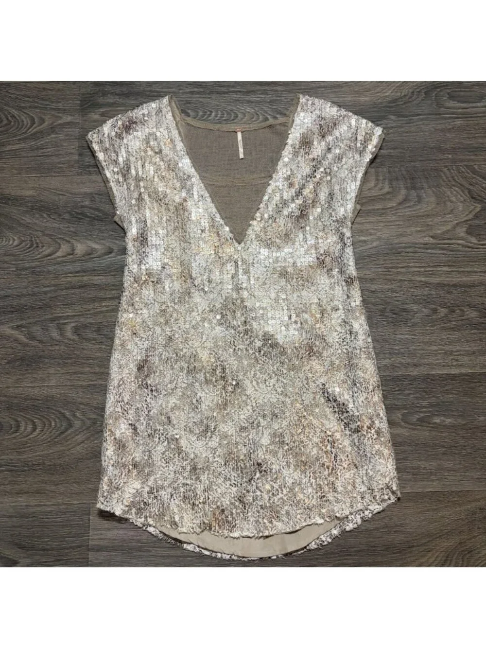Free People Midnight Dreamer Shattered Glass Mini Sequin Dress XS Gold Party